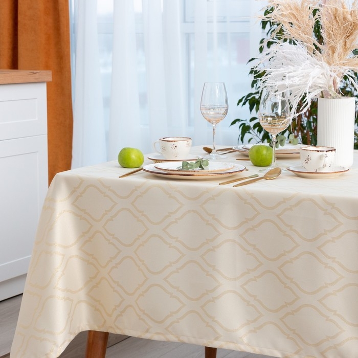Скатерть Этель "Ажур" цв.бежевый, 142*283 +/-3 см, 115 &plusmn;10 гр,100% п/э