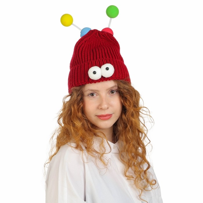Карнавальная шапка Карнавальная шапка "Глазастик" с рожками р-р 56-58, цвет бордовый