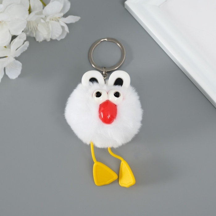 Пушистик на кольце Пушистик на кольце "Большеглазая ворона" белый 9,5х6х6 см