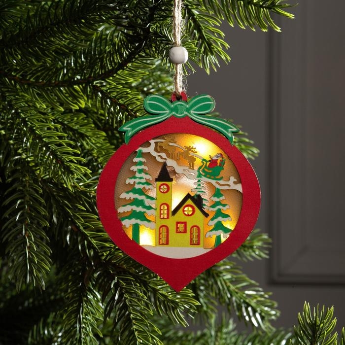 Ёлочная игрушка &laquo;Новогодний шар&raquo;, от батареек, свечение тёплое белое