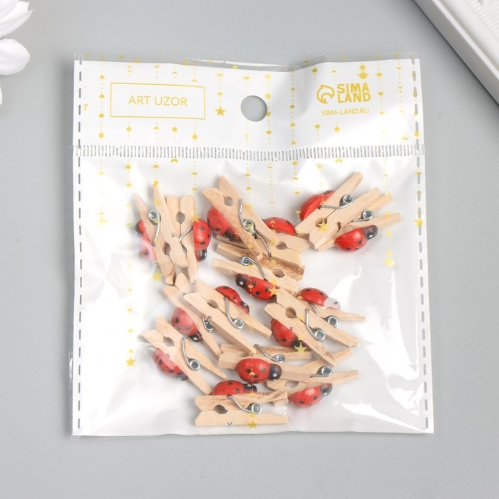 Декор для творчества дерево Декор для творчества дерево "Прищепка с божьей коровкой" набор 15 шт 1,5х1 см