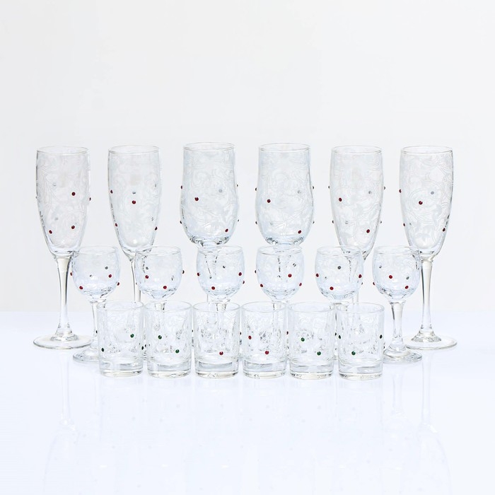 Мини-бар "Стразы" барная стойка, 6 бокалов/рюмок/стопок