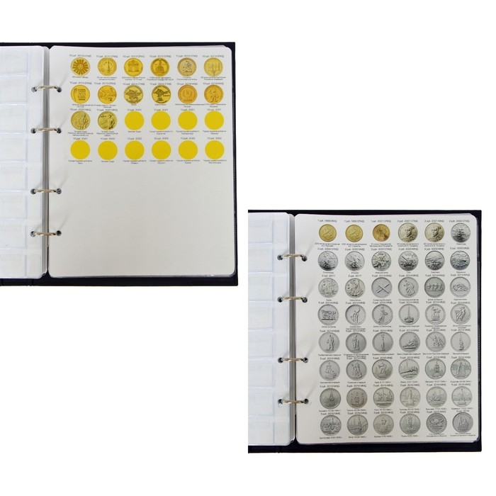 Альбом для монет на кольцах 225 х 265 мм, Альбом для монет на кольцах 225 х 265 мм, "Памятные монеты РФ", обложка ламинированный картон, 13 листов и 13 цветных картонных вставок