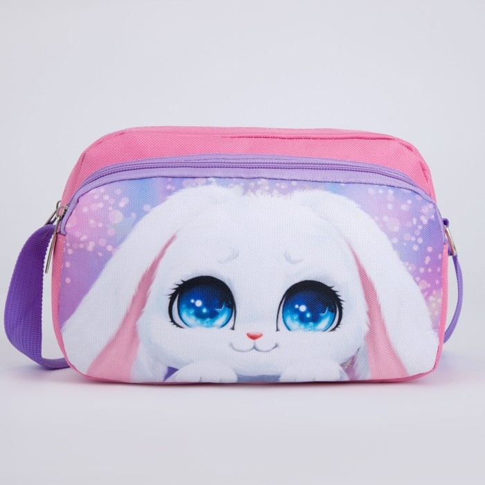 Сумка детская текстильная, 2 кармана, 22х14х6см, Сумка детская текстильная, 2 кармана, 22х14х6см, "Зайка с цветами"