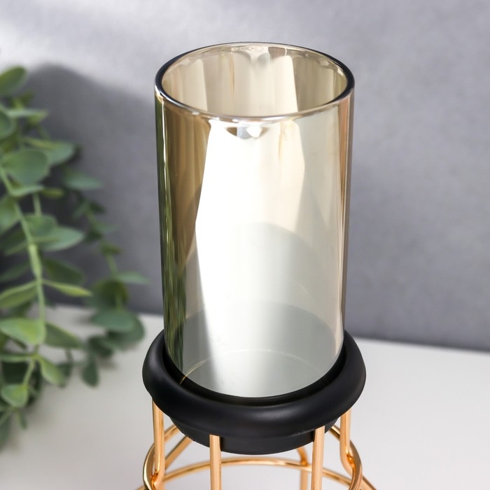 Подсвечник металл, стекло на 1 свечу Подсвечник металл, стекло на 1 свечу "Лофт. Каркас" золото 21х11х11 см