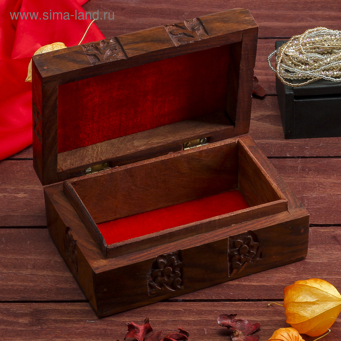 Шкатулка Шкатулка "Цветочки" дерево 15х10х6 см