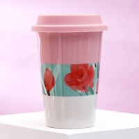 Стакан керамический с силиконовой крышкой &laquo;Любовь&raquo;, 300 мл, цвет белый