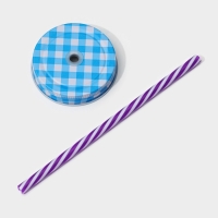 Кружка стеклянная с крышкой и трубочкой Доляна &laquo;Галерея&raquo;, 500 мл, 11&times;8&times;13,5 см, цвет МИКС