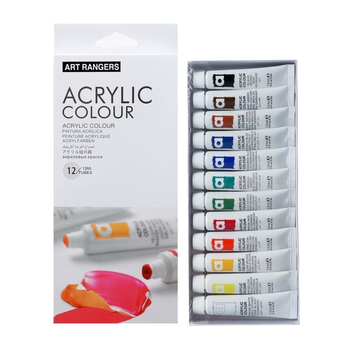 Краски акриловые 12 мл, в металлической тубе, в картонной коробке, 12 цветов Краски акриловые 12 мл, в металлической тубе, в картонной коробке, 12 цветов