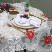 Скатерть Этель &laquo;Пуансеттия&raquo; с вышивкой, 120 х 150 &plusmn;5 см, п/э
