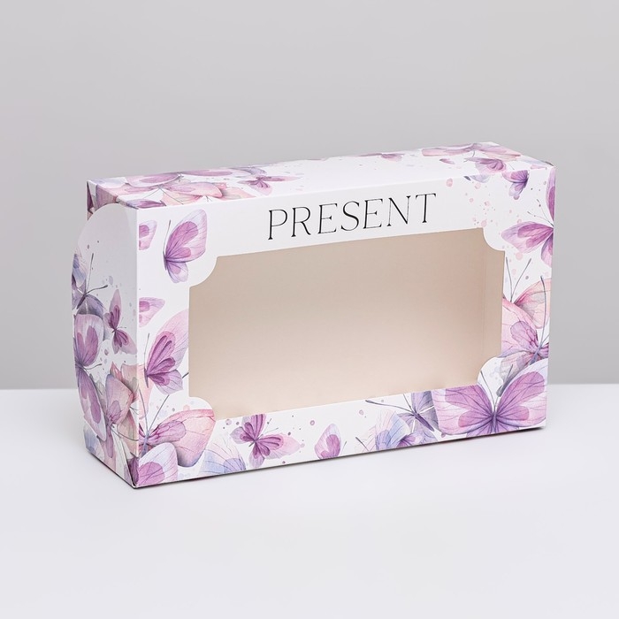 Коробка складная с окном под зефир Коробка складная с окном под зефир "Пастельные бабочки", 25 х 15 х 7 см