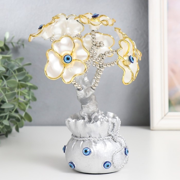 Сувенир от сглаза Сувенир от сглаза "Цветущее дерево. Денежный мешок" серебро, перламутр 14,5х8,55х22 см