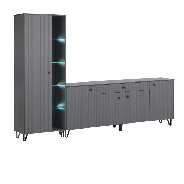 Комод Оливия, 2000х426х830, Графит/Графит Софт МДФ Комод Оливия, 2000х426х830, Графит/Графит Софт МДФ