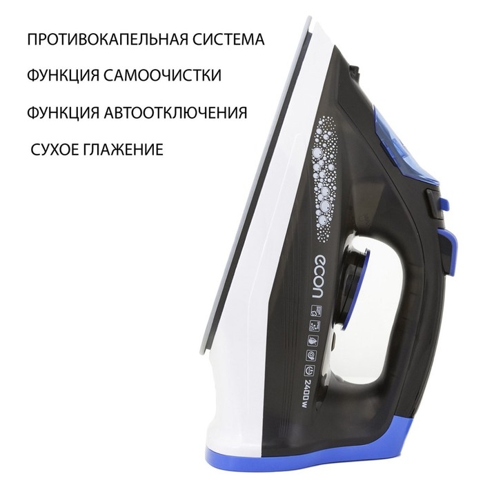 Утюг econ ECO-BI2404, 2400 Вт, керамическая подошва, 320 мл, чёрно-синий Утюг econ ECO-BI2404, 2400 Вт, керамическая подошва, 320 мл, чёрно-синий