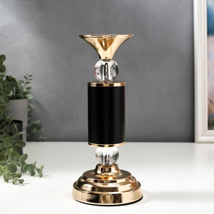 Подсвечник металл на 1 свечу Подсвечник металл на 1 свечу "Колонна с кристаллами" чёрный с золотом 30х12х12 см