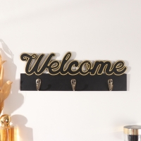 Крючки декоративные дерево "Добро пожаловать" чёрный с золотом 3х29,5х10,5 см Крючки декоративные дерево "Добро пожаловать" чёрный с золотом 3х29,5х10,5 см