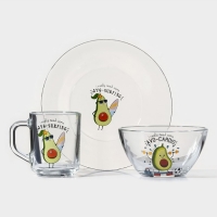 Набор для завтрака &laquo;Авокадо&raquo;, 3 предмета: кружка 200 мл, салатник 450 мл, тарелка, рисунок микс