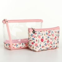 Набор косметичек 2 в 1 на молнии, цвет белый/розовый Набор косметичек 2 в 1 на молнии, цвет белый/розовый