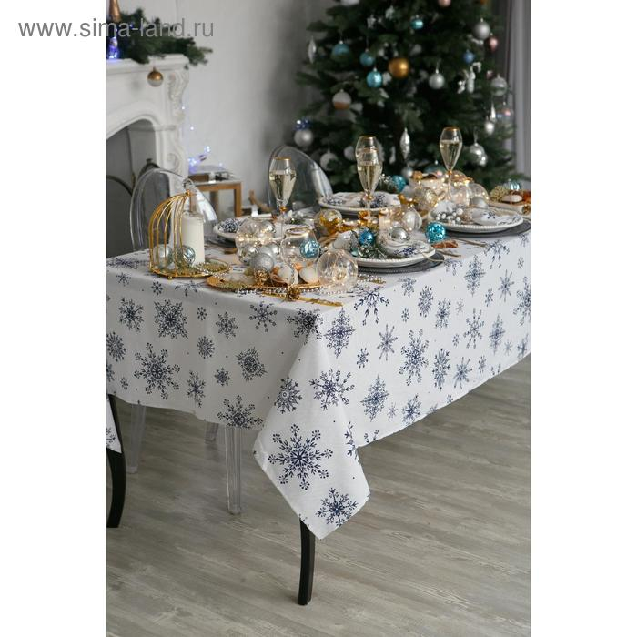 Скатерть "Доляна" Синие снежинки 110х146+/- 3 см, 100% хлопок, 164 г/м2