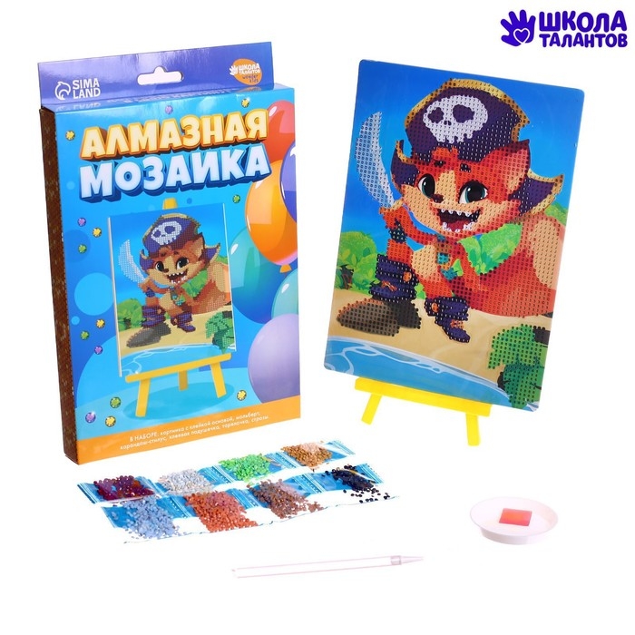 Алмазная мозаика с частичным заполнением на подставке для детей &laquo;Лис-пират&raquo;, 15 х 21 см