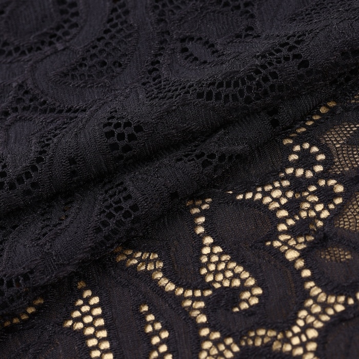 Кружевная эластичная ткань, 175 мм &times; 23 &plusmn; 1 м, цвет чёрный