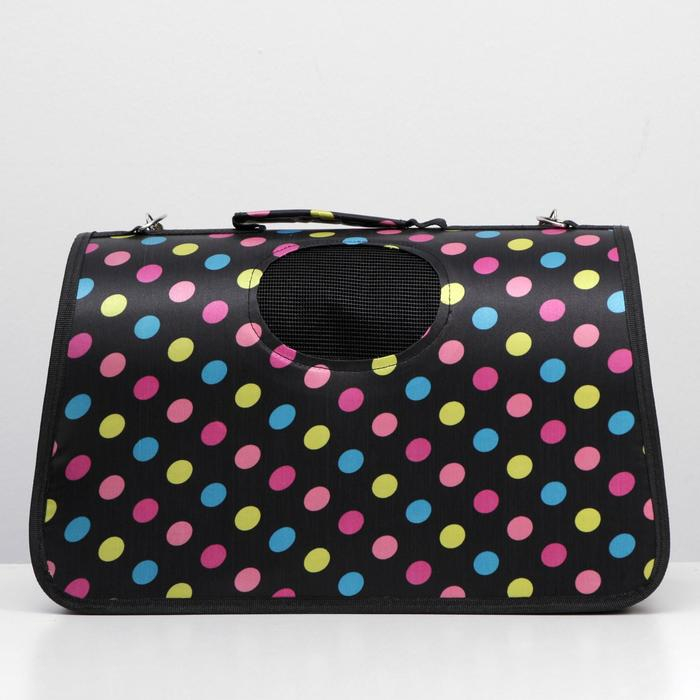 Сумка - переноска для животных "Горошек", чёрная, размер М, 40 х 21 х 27 см