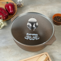 Казан &laquo;Гранит Brown&raquo;, 5 л, стеклянная крышка, литые ручки, антипригарное покрытие, цвет коричневый