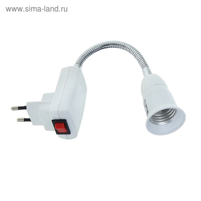 Переходник Ecola, вилка-патрон, Е27, 275 х 45 мм, с выключателем, гибкий, белый Переходник Ecola, вилка-патрон, Е27, 275 х 45 мм, с выключателем, гибкий, белый