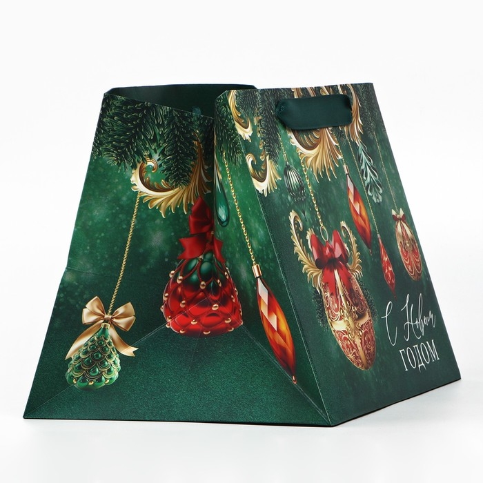 Пакет подарочный новогодний с широким дном &laquo;С Новым годом&raquo;, 25 х 19 х 18 см