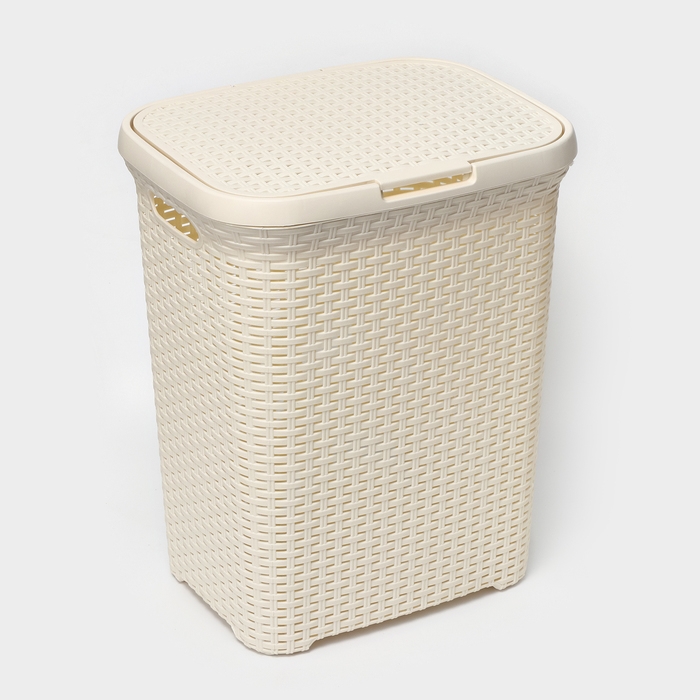 Корзина бельевая с крышкой, 60 л, 34&times;44&times;56 см, цвет слоновая кость