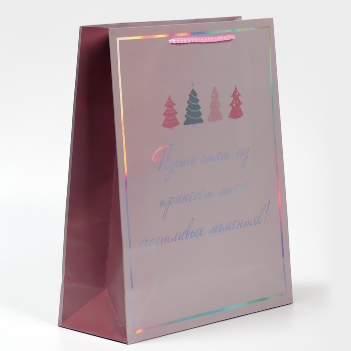 Пакет голографический вертикальный &laquo;Моменты&raquo;, 26 х 32 х 9 см, Новый год