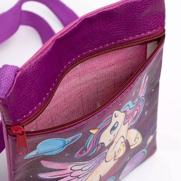 Сумка детская для девочки &laquo;Космический единорог&raquo;, эко-кожа, фиолетовый, 16х11 см