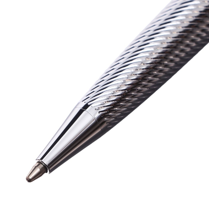 Ручка подарочная шариковая в кожзам футляре поворотная Карбон корпус серебро