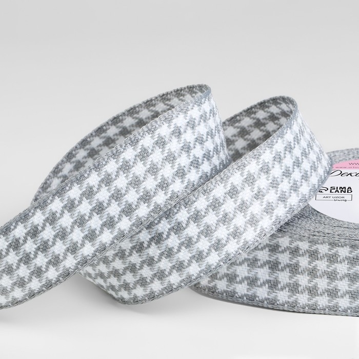 Лента декоративная &laquo;Гусиная лапка&raquo;, 25 мм, 9 &plusmn; 0,5 м, цвет серый/белый