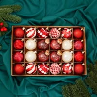 Набор шаров пластик d-6 см, 24 шт "Мелодия" ассорти люкс, бело-красный