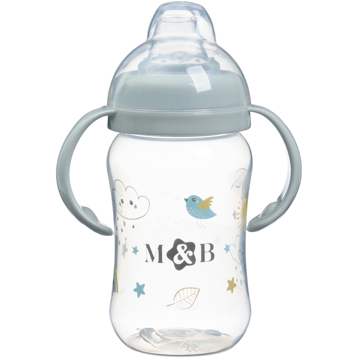 Поильник - непроливайка детский с мягким носиком &laquo;M&B&raquo;, 270 мл., с ручками, цвет серый