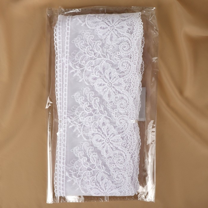 Кружево на сетке, 110 мм &times; 11 &plusmn; 1 м, цвет белый