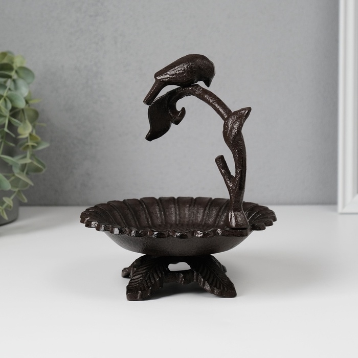 Сувенир чугун подставка "Птичка на ветке над цветком" 17х15х13,5 см