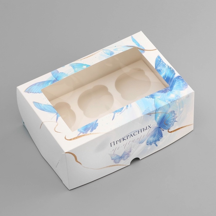Коробка для 6 капкейков с окном , Коробка для 6 капкейков с окном , "Прекрасных моментов", 25 х 17 х 10 см, кондитерская упаковка