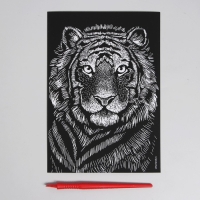 Гравюра &laquo;Тигр&raquo; с металлическим эффектом &laquo;серебро&raquo; А5