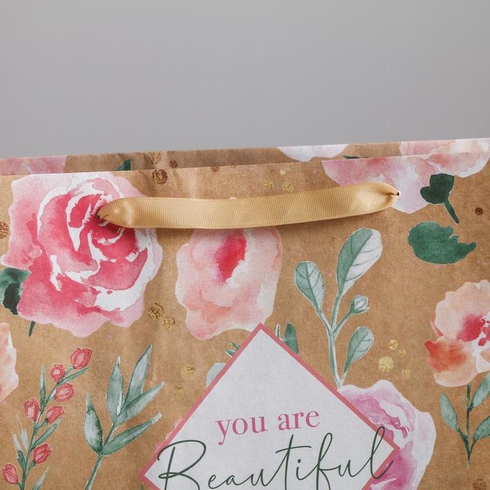 Пакет подарочный крафтовый горизонтальный, упаковка, &laquo;You are beautiful&raquo;, 40 х 31 х 11.5 см