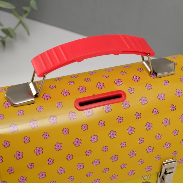 Копилка металл сундучок Копилка металл сундучок "Мишутка на жёлтом" 13х16х8,5 см