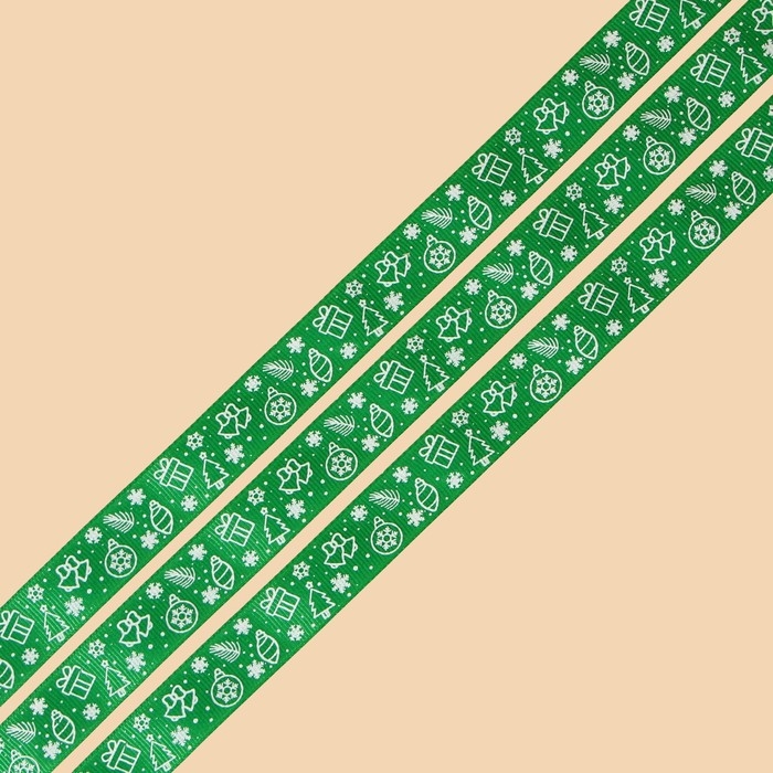 Лента декоративная репсовая «Новогодние игрушки», зеленая, 2 см × 5 м Лента декоративная репсовая «Новогодние игрушки», зеленая, 2 см × 5 м