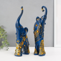 Сувенир полистоун "Синие слоны с оранжевыми стразами" набор 2 шт 28,5х21х8,3 см