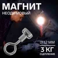 Магнит неодимовый TORSO с петлёй для авто, d-12 мм, сцепление 3 кг Магнит неодимовый TORSO с петлёй для авто, d-12 мм, сцепление 3 кг
