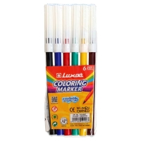 Фломастеры 6 цветов Luxor Coloring, смываемые, ПВХ, европодвес Фломастеры 6 цветов Luxor Coloring, смываемые, ПВХ, европодвес