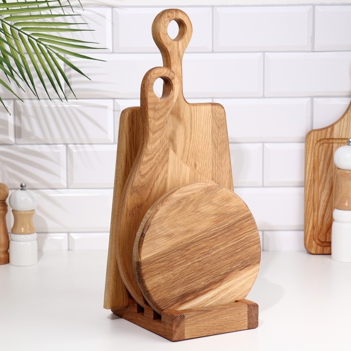 Набор разделочных досок из дуба Набор разделочных досок из дуба "Фантазия" с подставкой, 3 шт