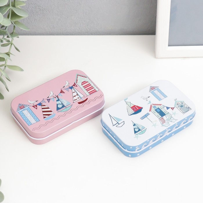 Шкатулка металл прямоугольная Шкатулка металл прямоугольная "Морской бриз" МИКС 5,8х9,5х2,2 см