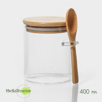 Банка стеклянная для хранения сыпучих продуктов с ложкой &laquo;Эко&raquo;, 400 мл, 10,5&times;8,5 см, с бамбуковой крышкой
