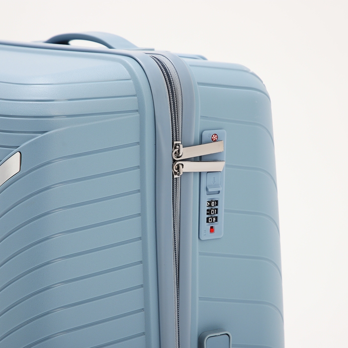 Чемодан большой 100 л (L), отдел на молнии, кодовый замок, 4 колеса, цвет голубой